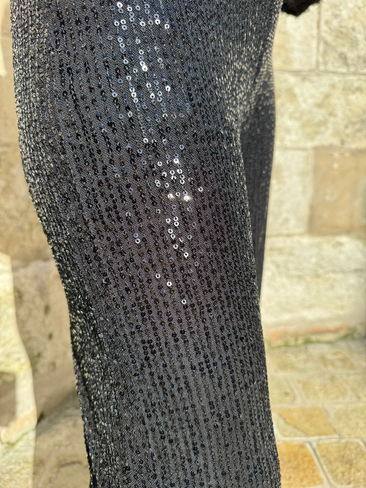 Pantalon à sequins noir fluide coupe droite IRINA