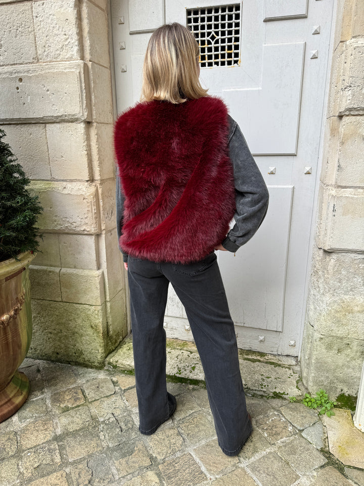 Veste sans manche fourrure bordeaux FLAVIA