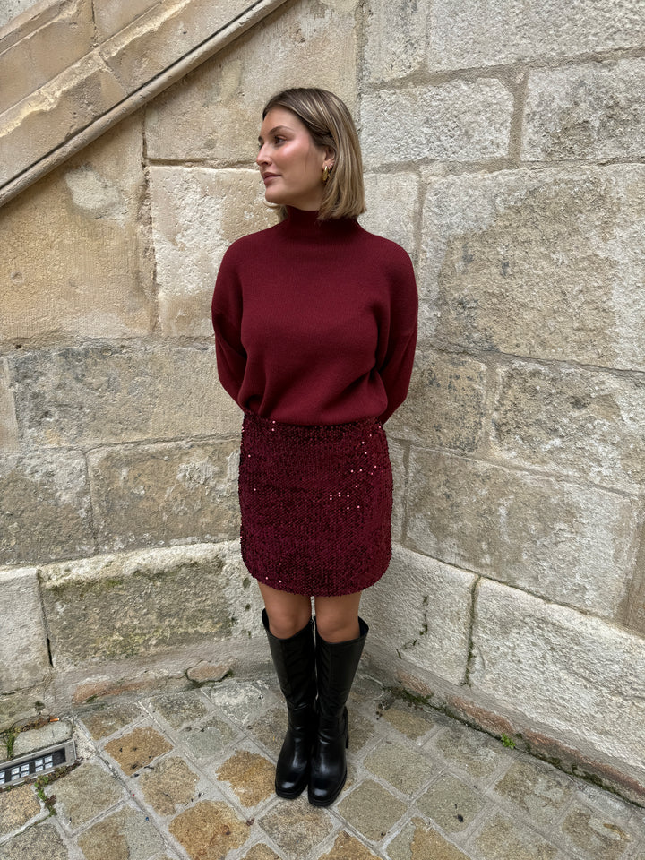 Pull bordeaux col cheminée ABELLE