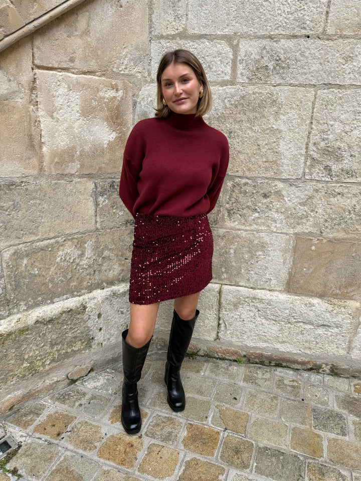 Pull bordeaux col cheminée ABELLE