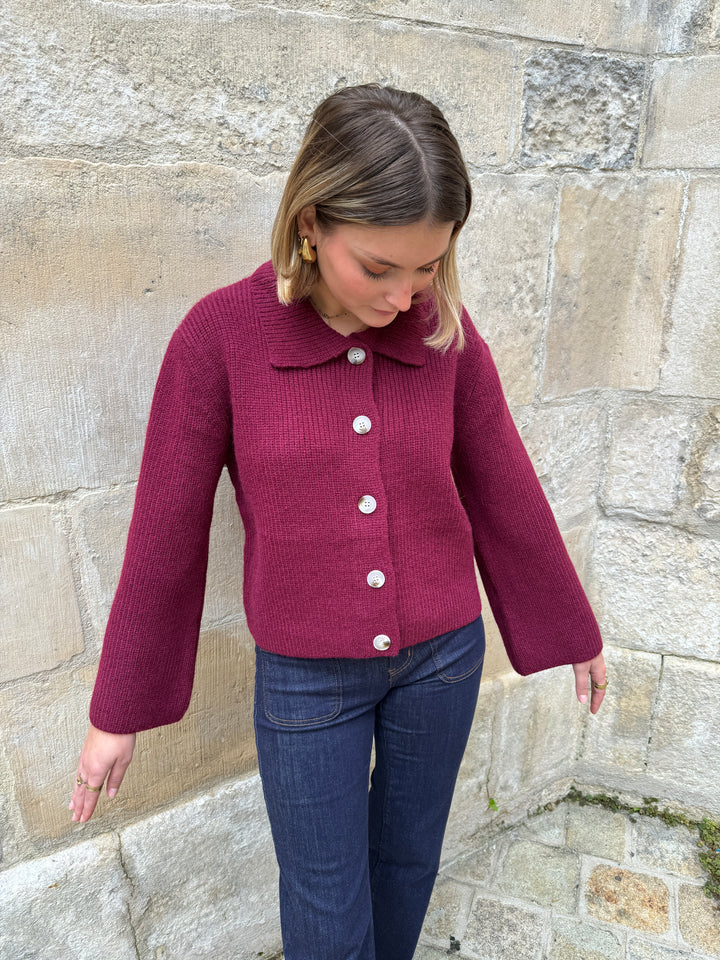 Gilet bordeaux col polo en maille ADELIE