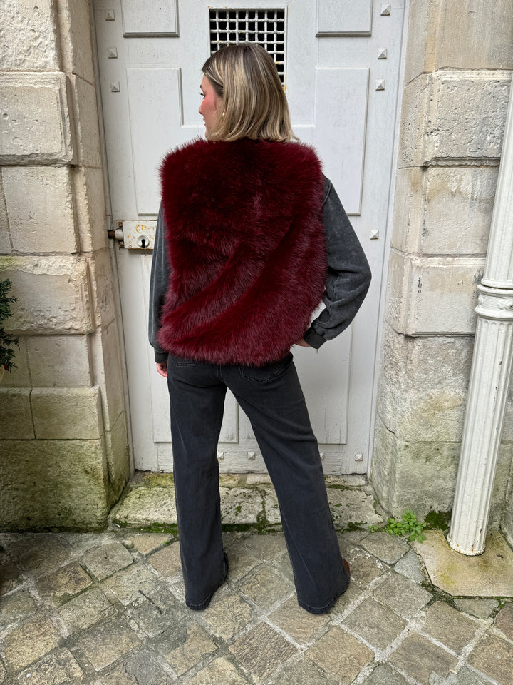 Veste sans manche fourrure bordeaux FLAVIA