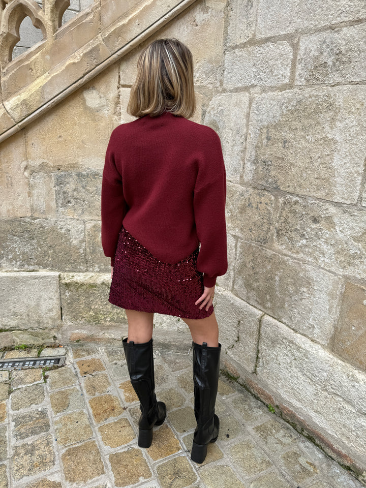 Pull bordeaux col cheminée ABELLE