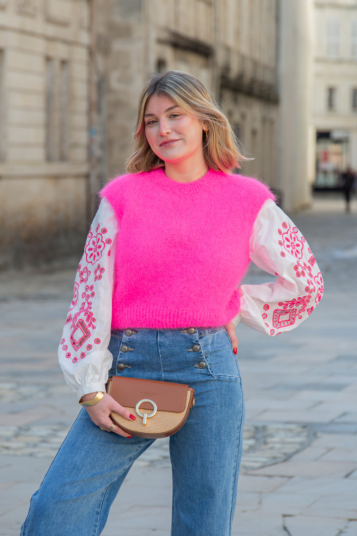 Pull sans manche fuchsia col rond ARIELLA