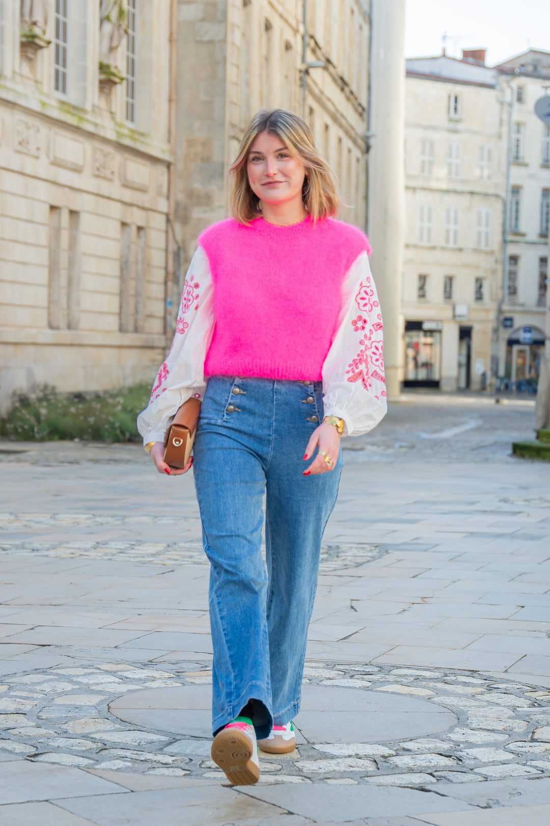 Pull sans manche fuchsia col rond ARIELLA