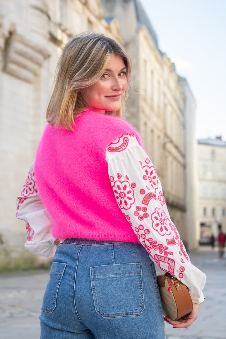 Pull sans manche fuchsia col rond ARIELLA