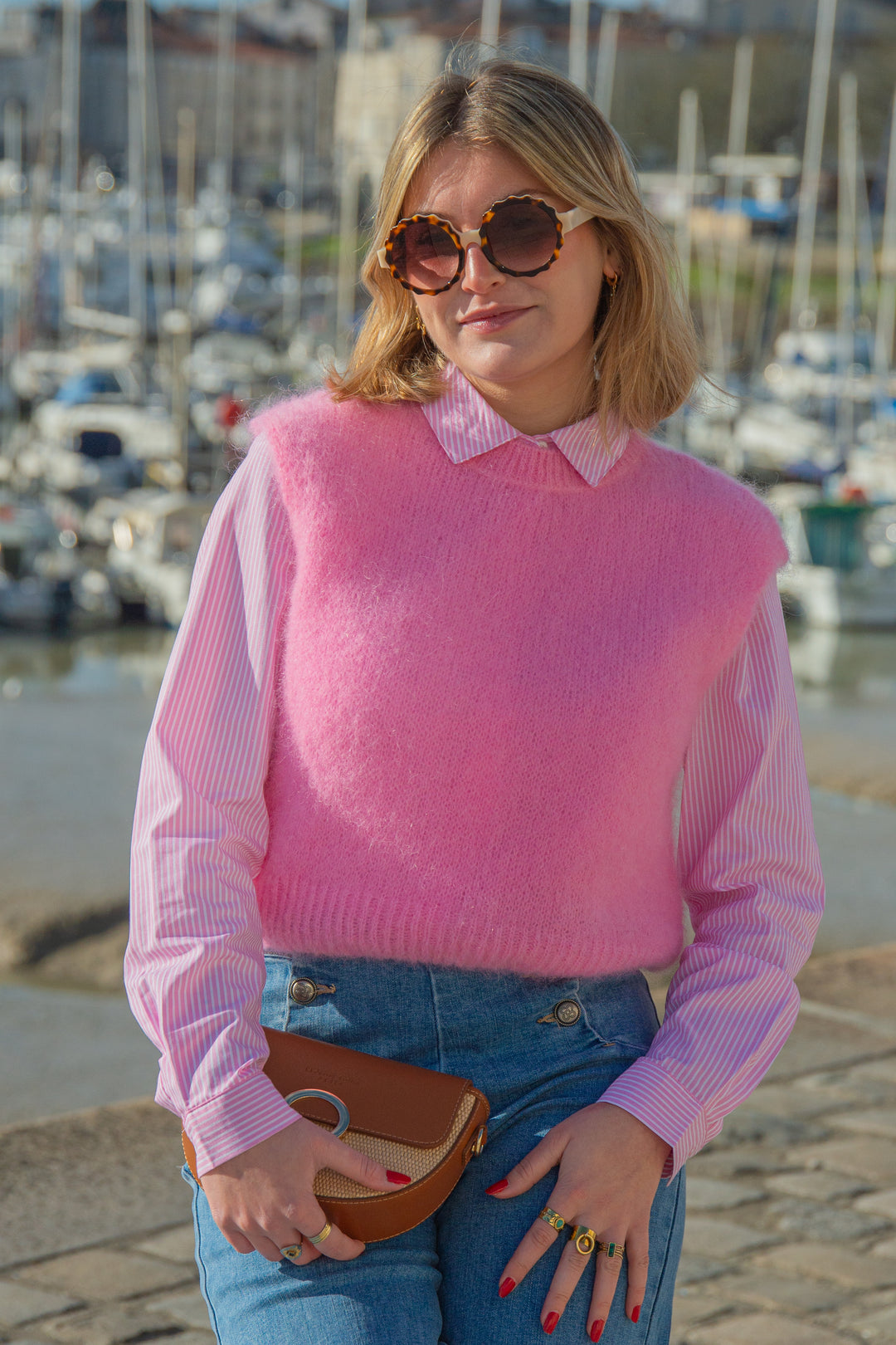 Pull sans manche rose col rond ARIELLA