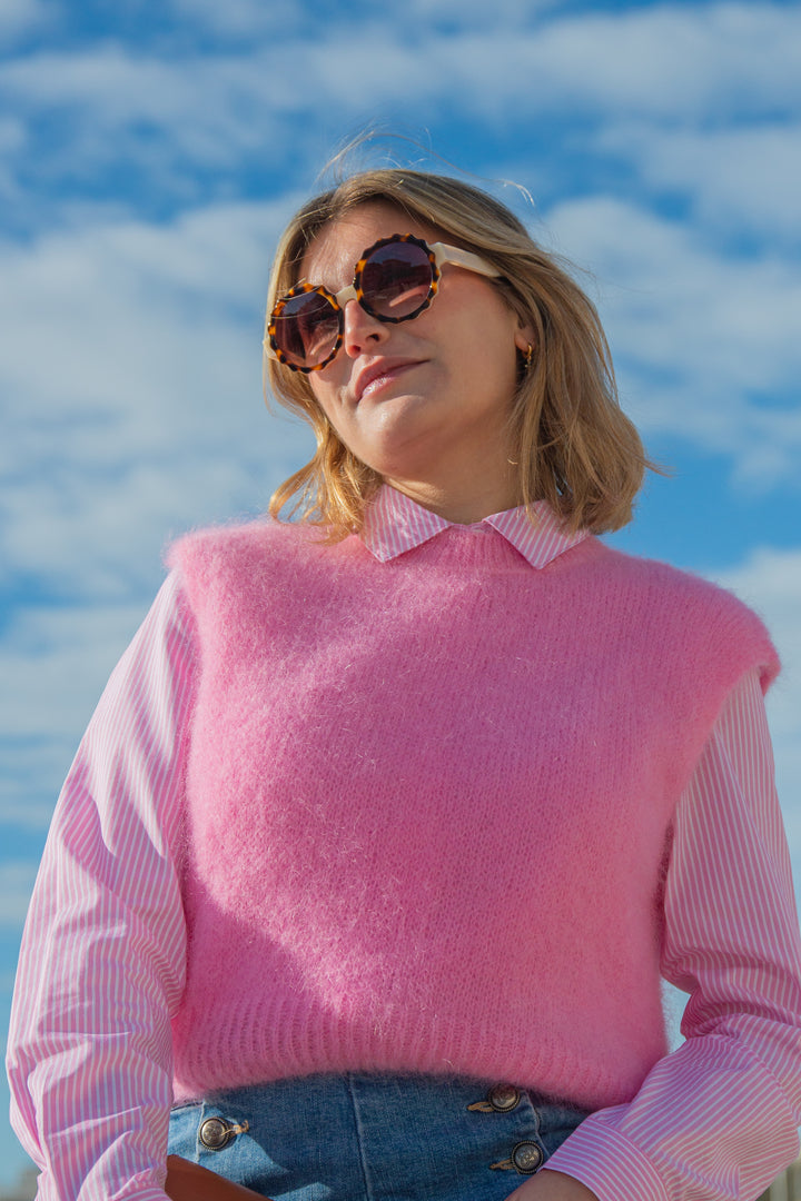 Pull sans manche rose col rond ARIELLA