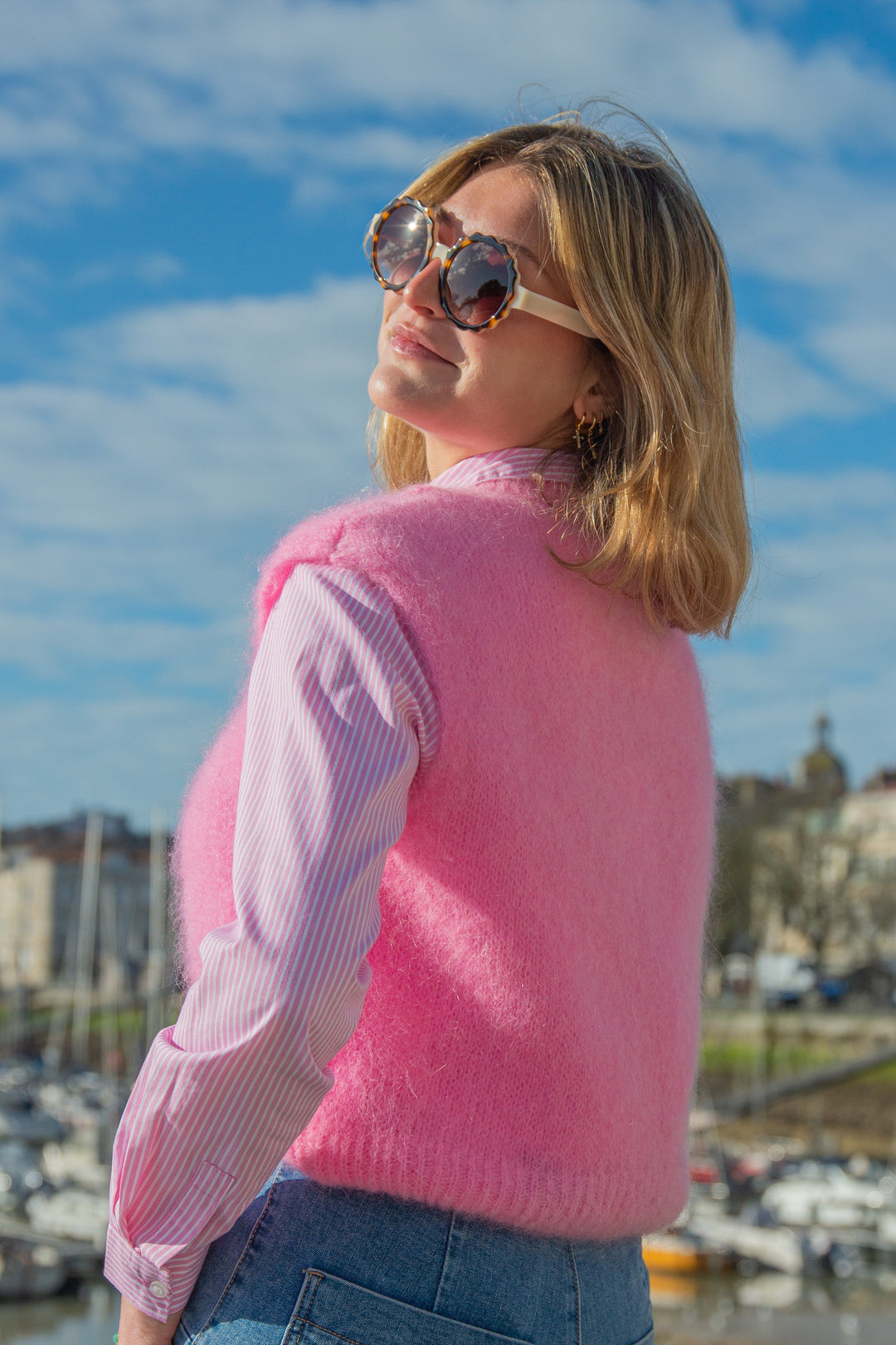 Pull sans manche rose col rond ARIELLA