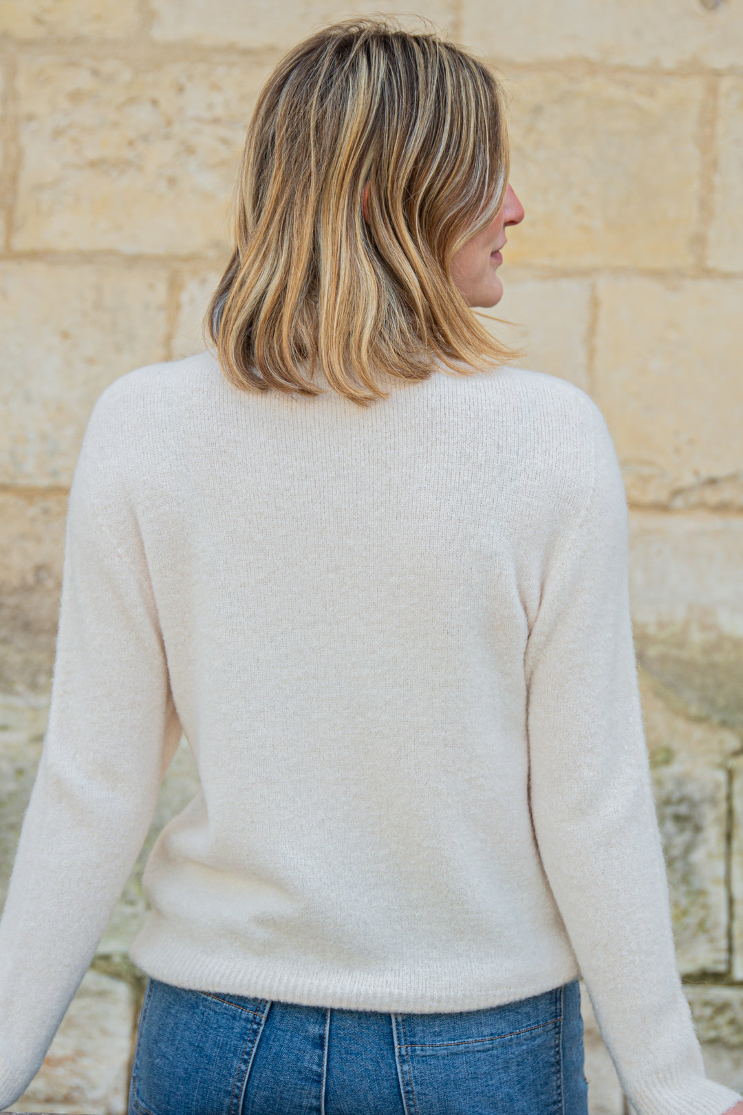 Pull blanc col rond alpaga CAROLINE