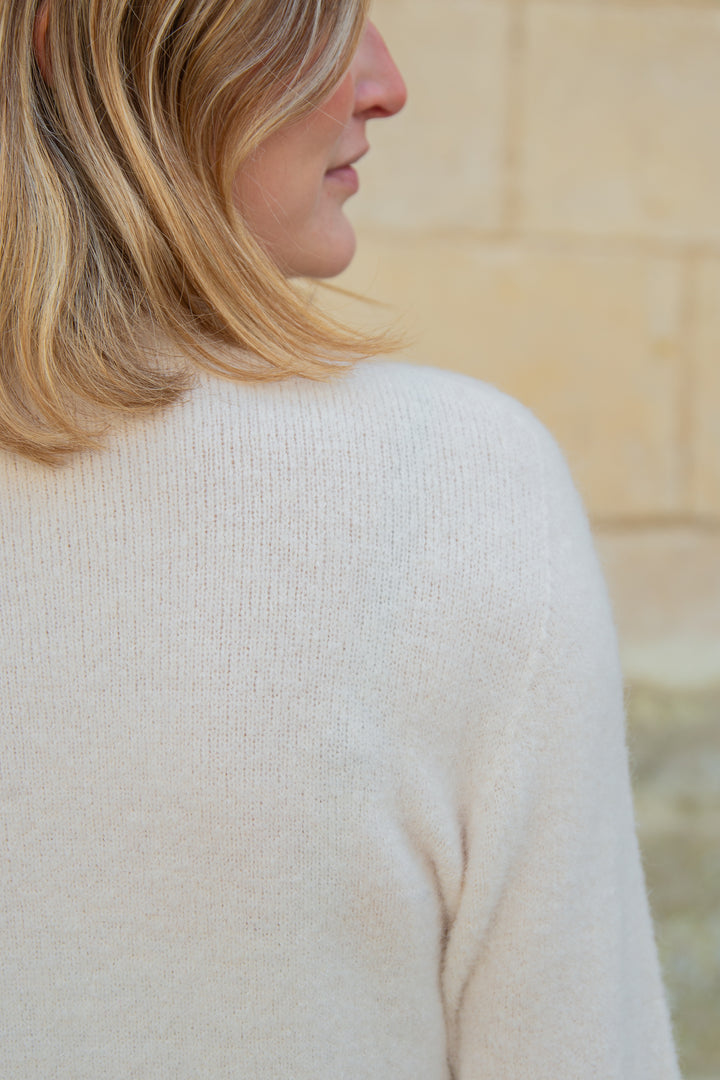 Pull blanc col rond alpaga CAROLINE