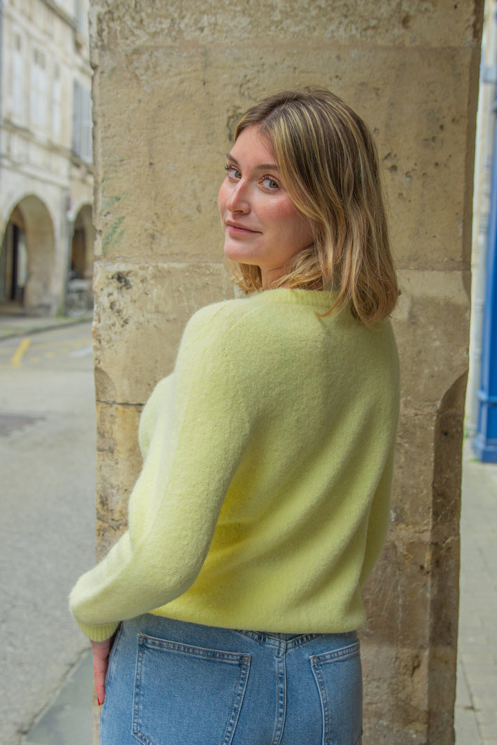 Pull jaune col rond alpaga CAROLINE