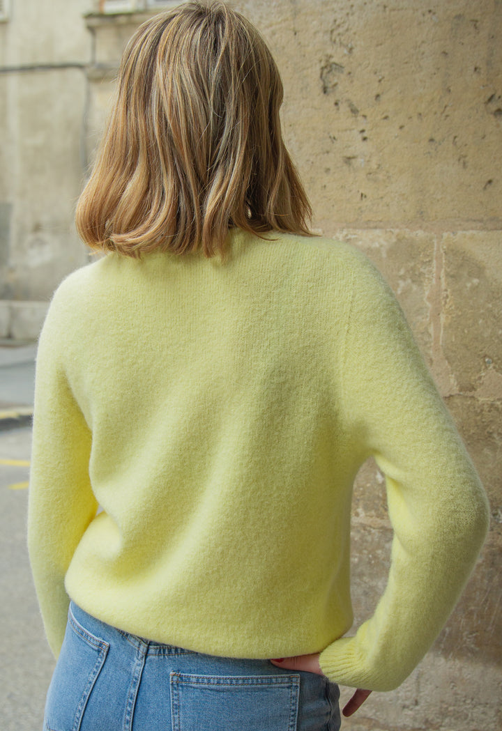 Pull jaune col rond alpaga CAROLINE