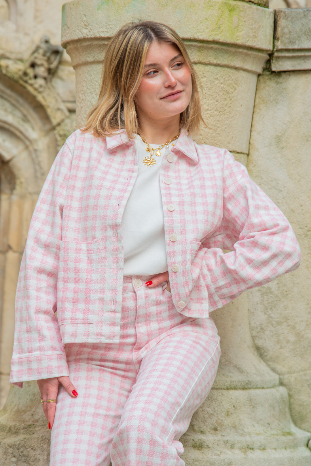 Veste à carreaux vichy rose et blanc STELLA