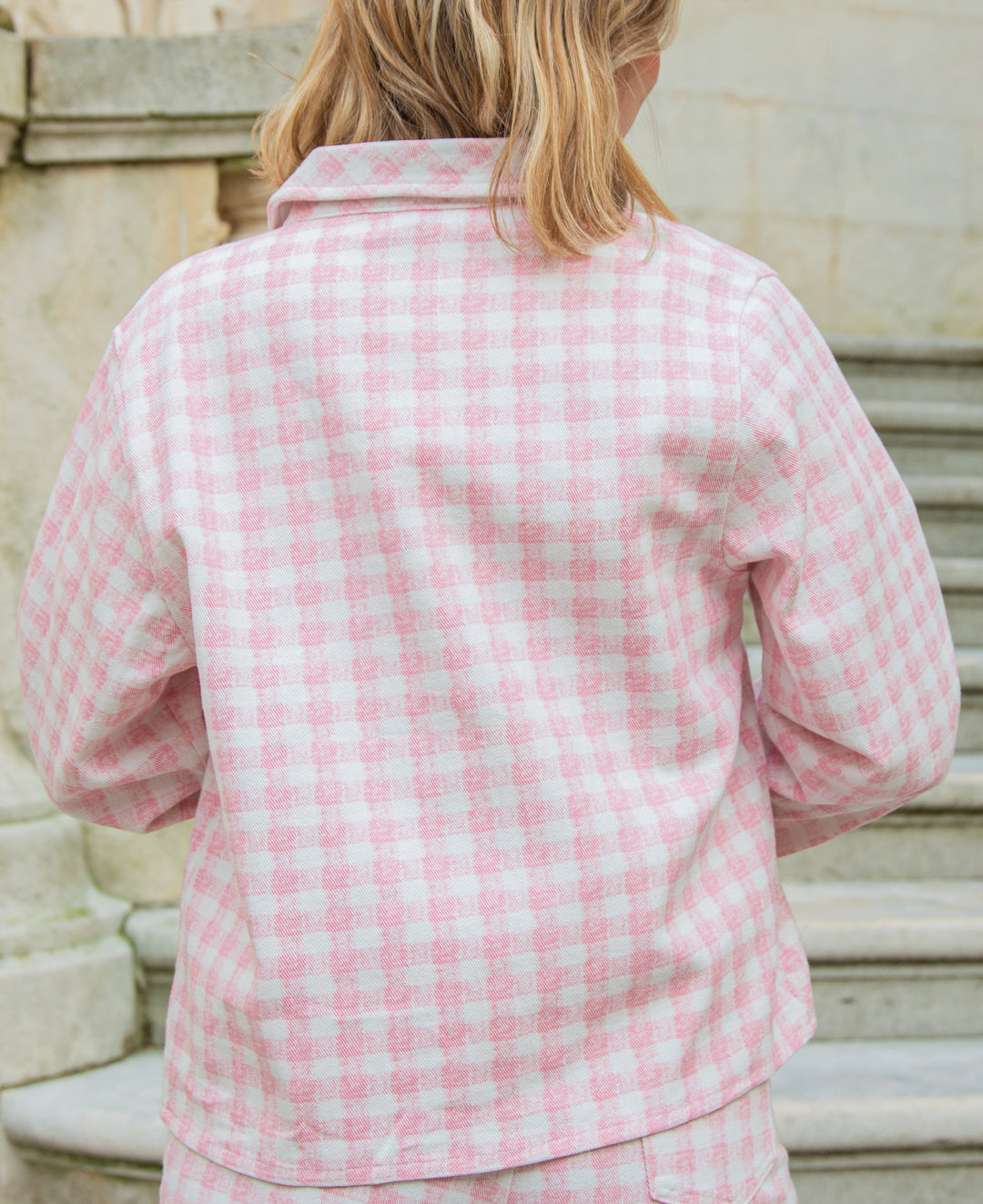 Veste à carreaux vichy rose et blanc STELLA