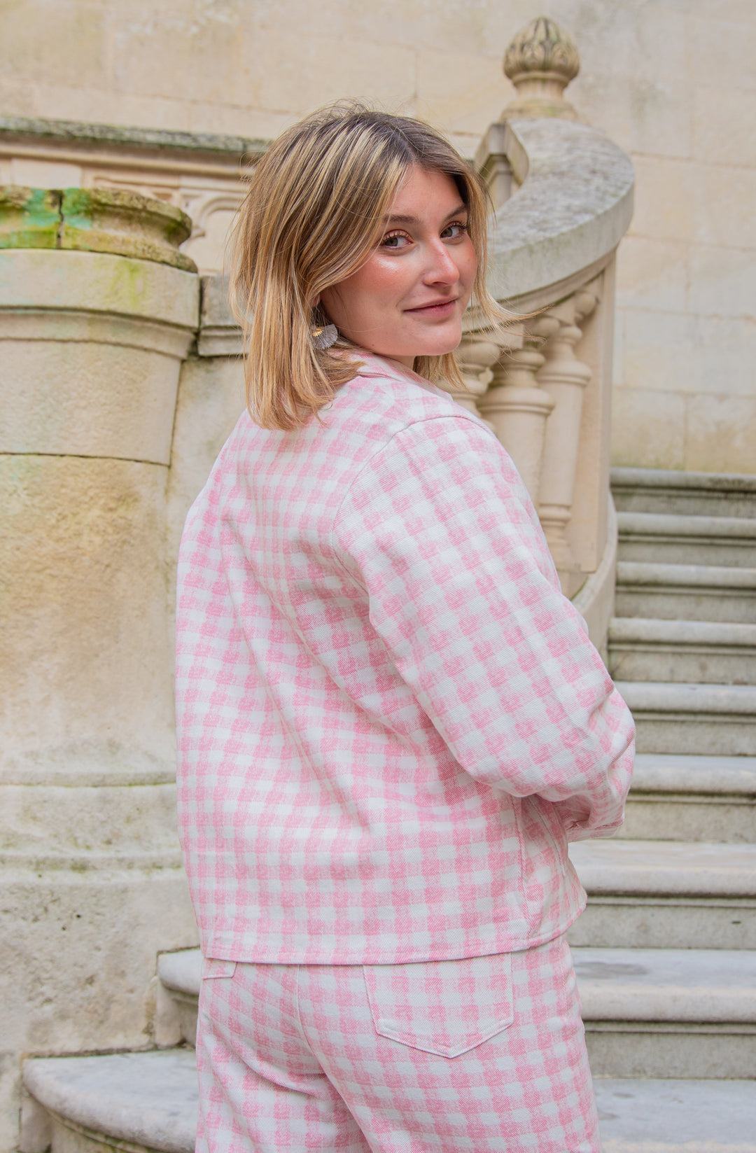 STELLA rosa-weiße Gingham-Jacke