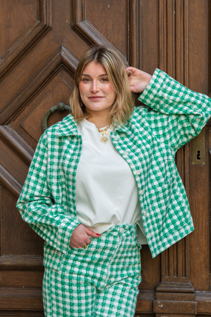 Veste à carreaux vichy vert et blanc STELLA