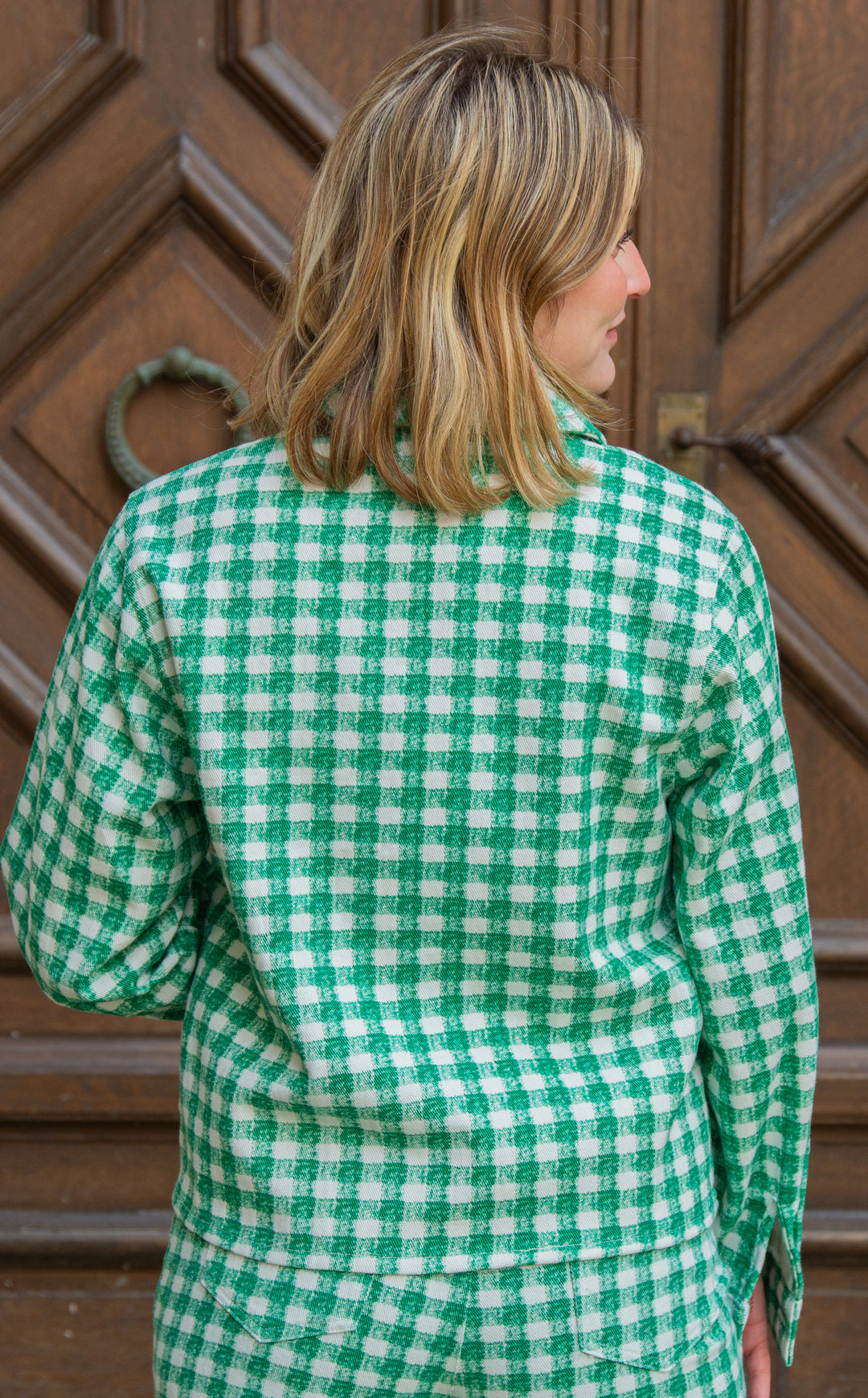 Veste à carreaux vichy vert et blanc STELLA