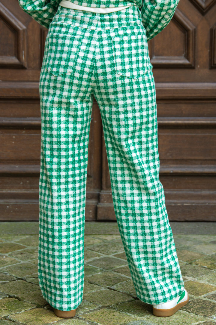 Pantalon à carreaux vichy vert et blanc coupe droite LAURINA