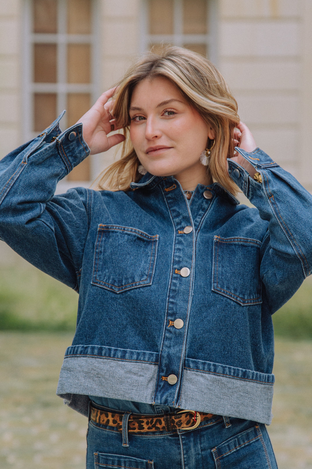 Veste en jeans bleu foncé revers LINE