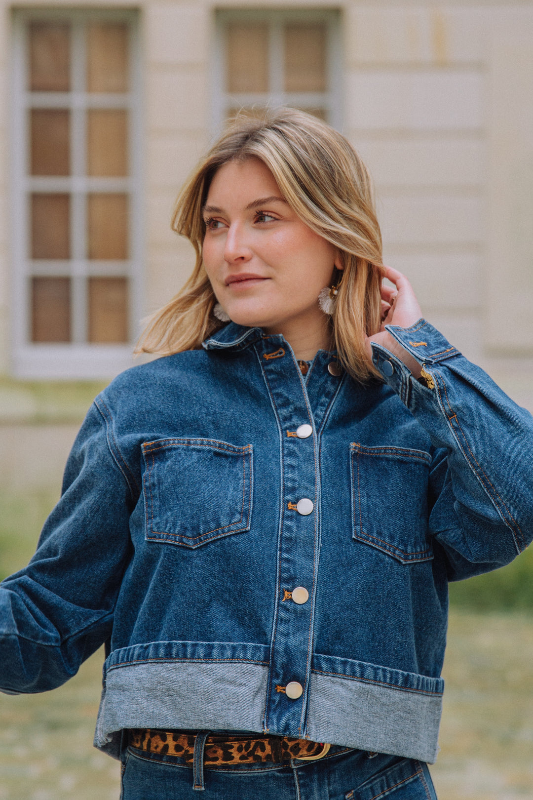 Veste en jeans bleu foncé revers LINE