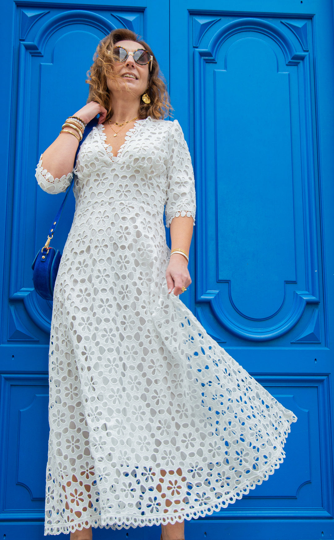 Robe blanche longue broderie floral CLARENCE