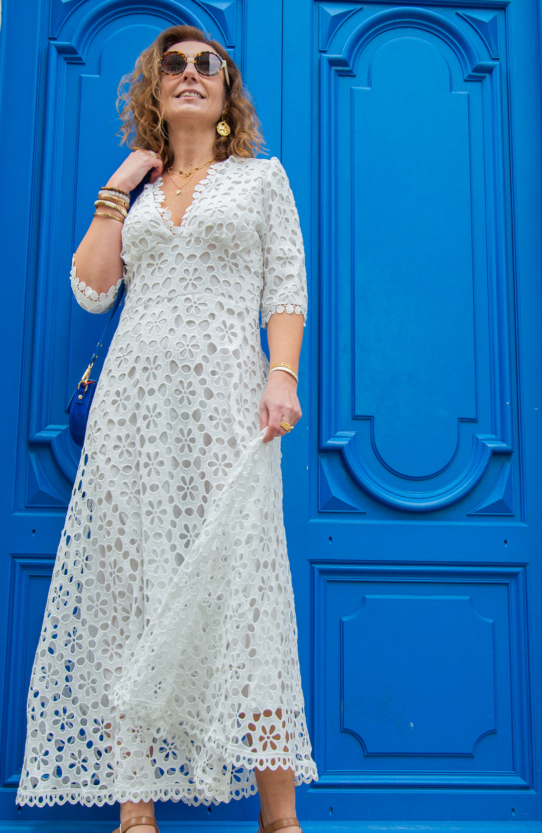 Robe blanche longue broderie floral CLARENCE