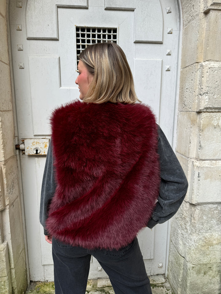 Veste sans manche fourrure bordeaux FLAVIA