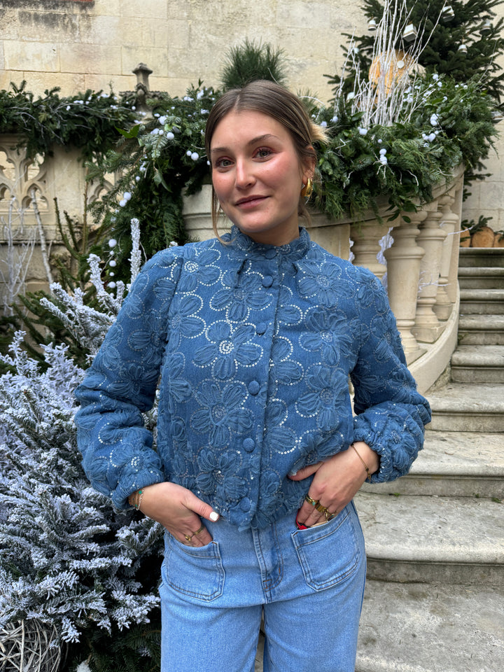 Bombers bleu jeans à fleurs GIULIA