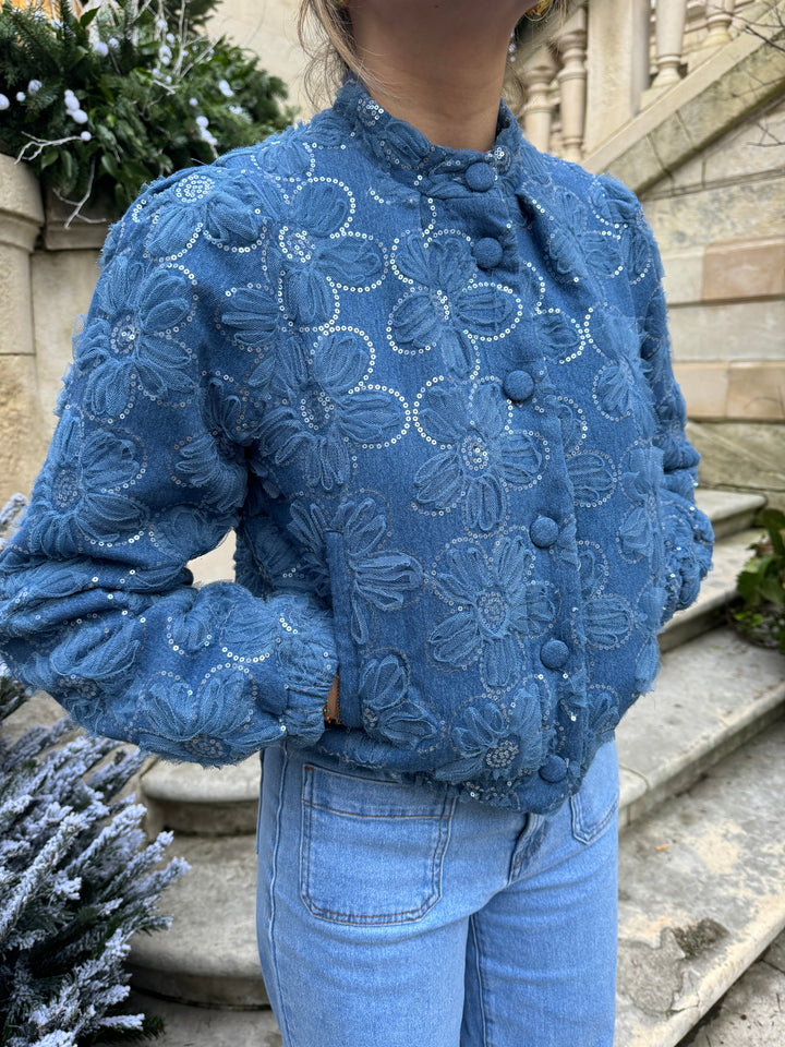 Bombers bleu jeans à fleurs GIULIA