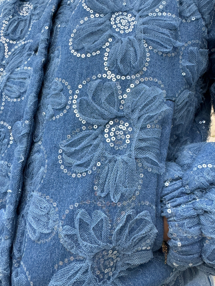 Bombers bleu jeans à fleurs GIULIA