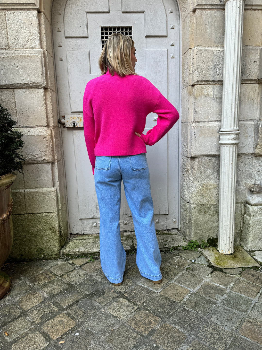 Pull fuchsia col cheminée ABELLE