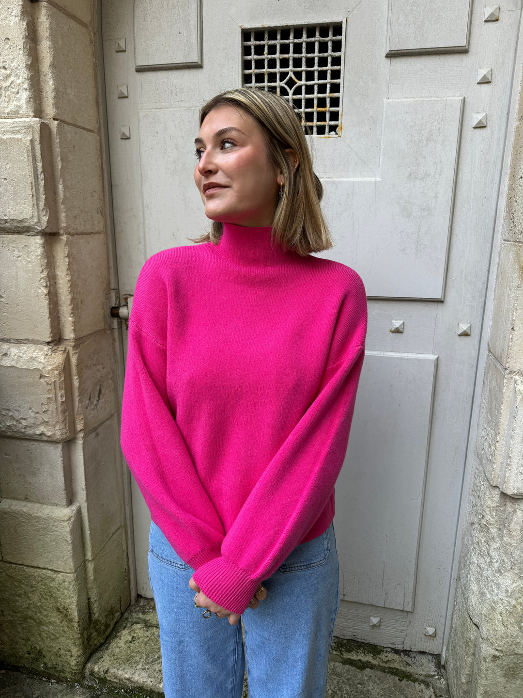 Pull fuchsia col cheminée ABELLE