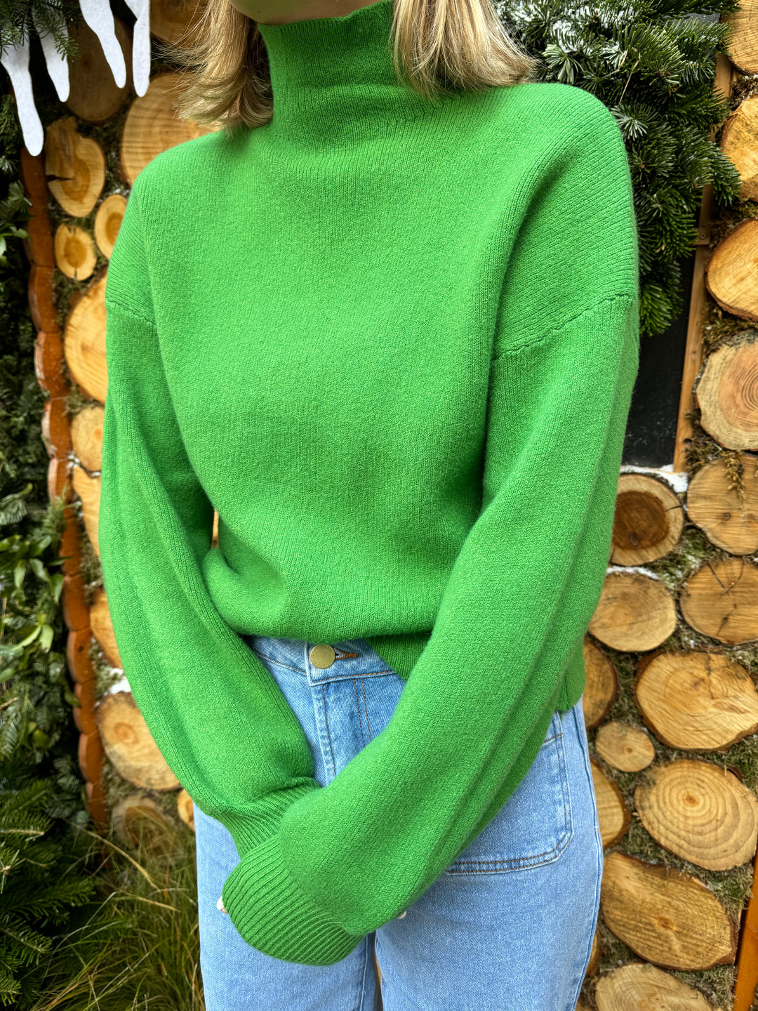 Pull vert col cheminée ABELLE