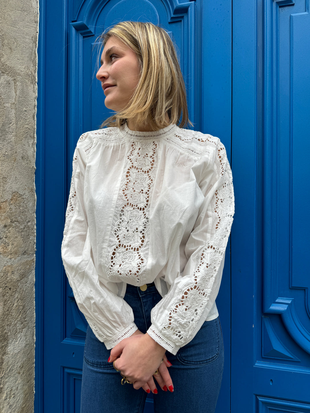 Blusa blanca con bordado inglés BETTY La Petite Etoile