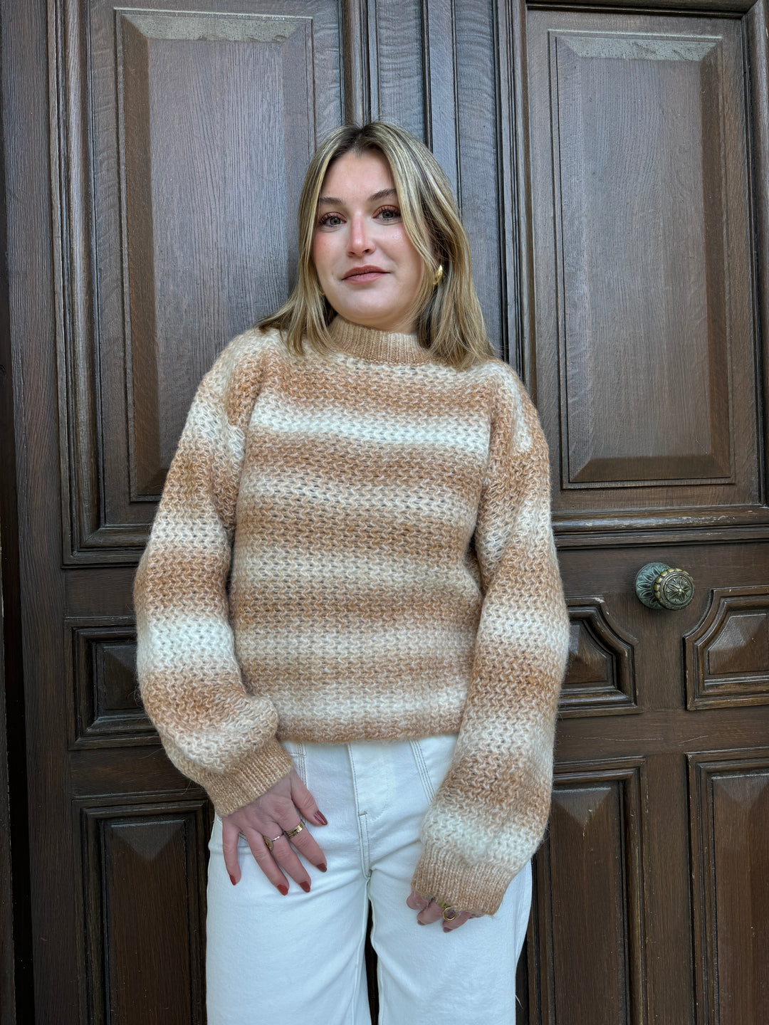 Pull camel et écru en maille JULIA