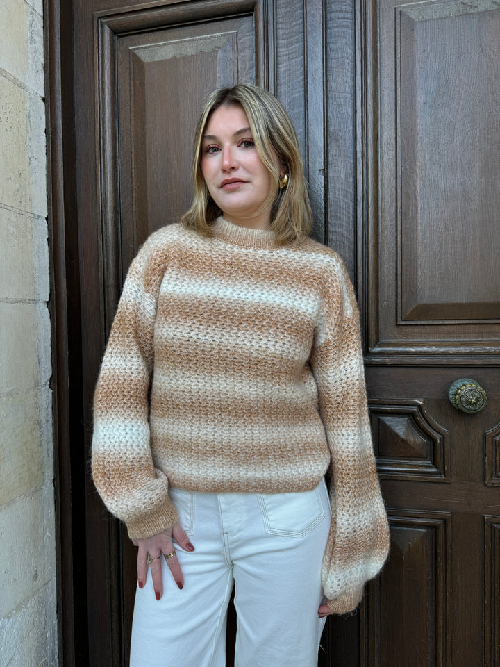 Pull camel et écru en maille JULIA