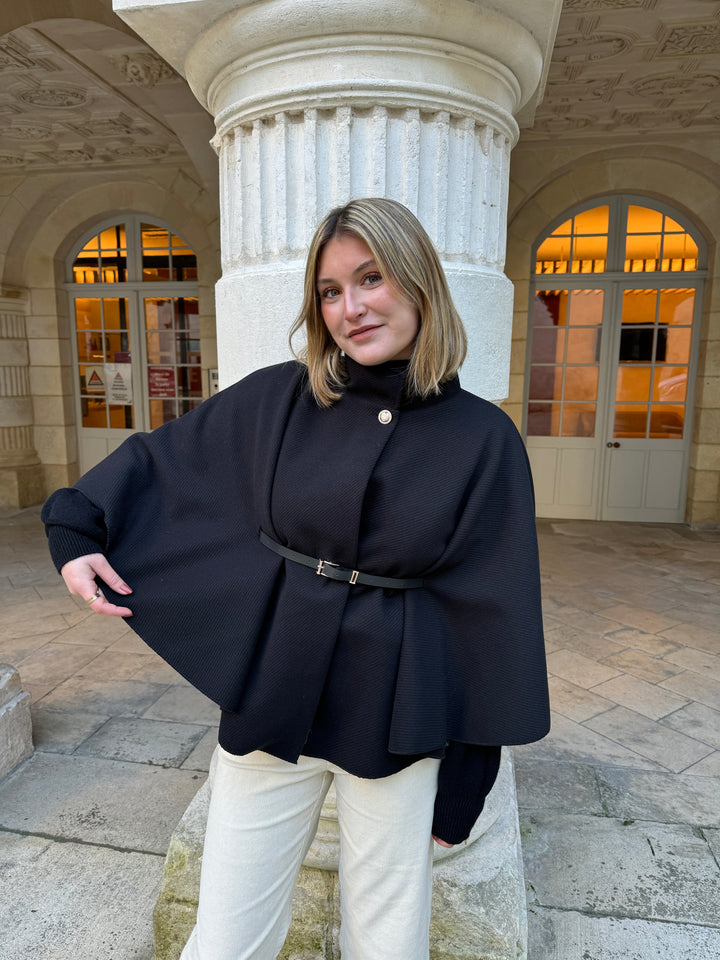 Cape noir avec ceinture ESTHER