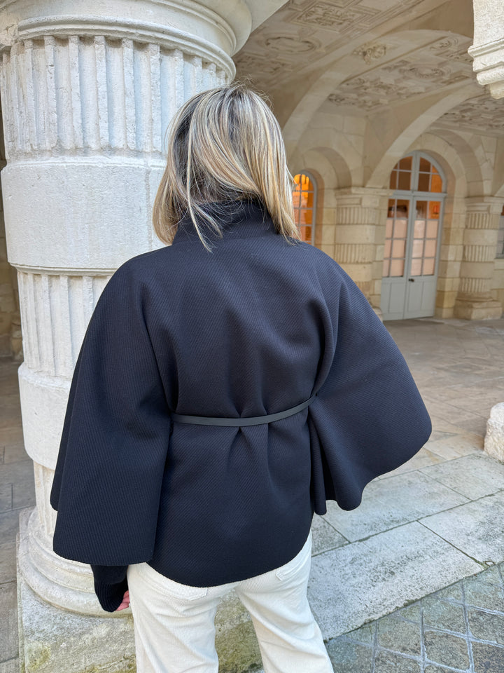 Cape noir avec ceinture ESTHER