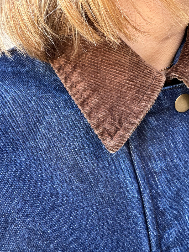 PATRICIA braune Raw Denim Jacke mit Samtkragen