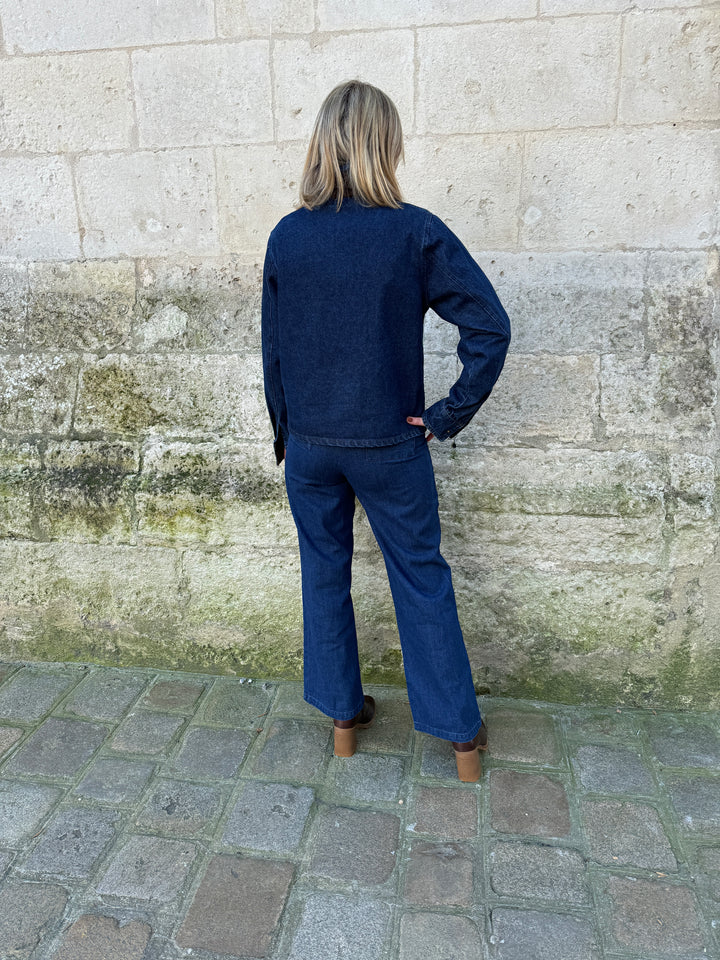 PATRICIA braune Raw Denim Jacke mit Samtkragen