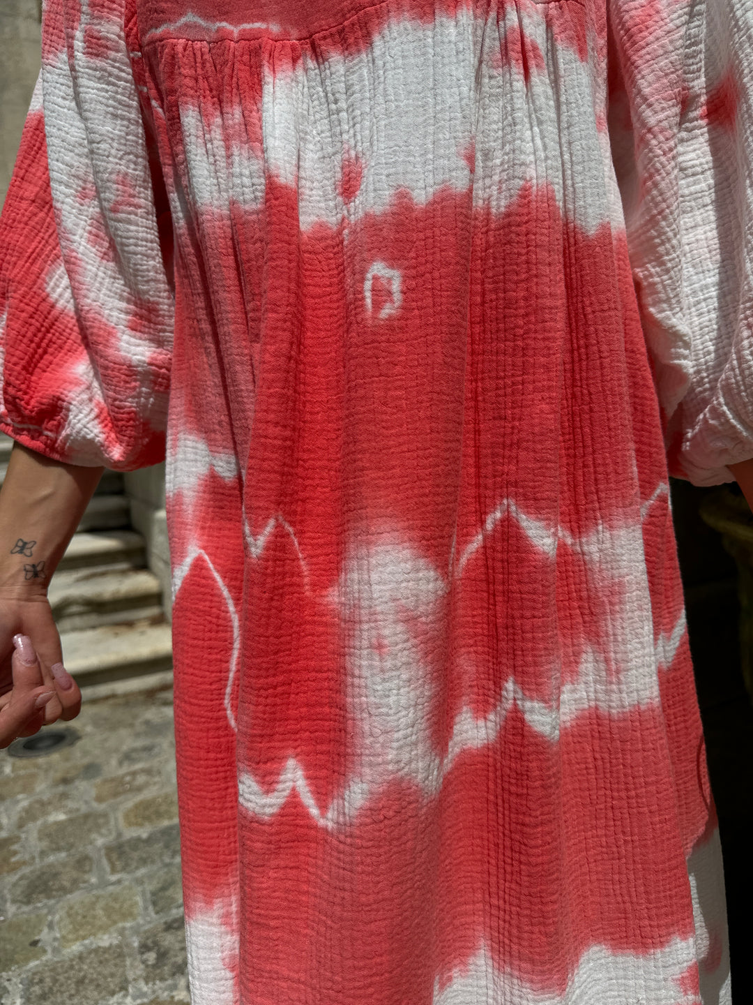 Robe gaze de coton tie and dye corail