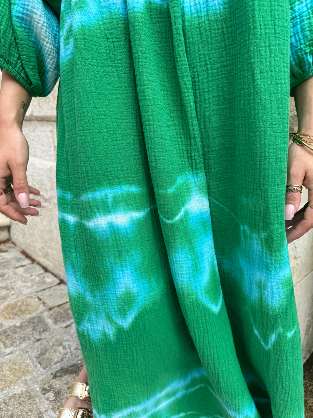 Robe gaze de coton tie and dye verte