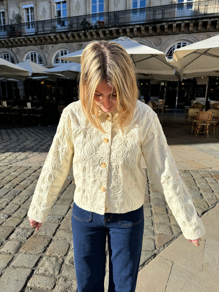 Veste beige broderies florales CRISTINA