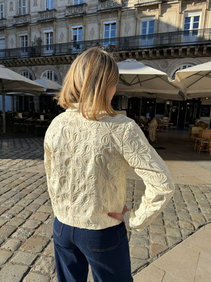 CRISTINA beige Jacke mit Blumenstickerei