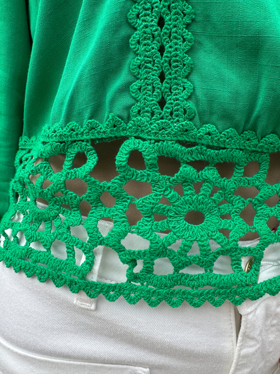 Blouse verte brodée ajourée TEVY La Petite Étoile