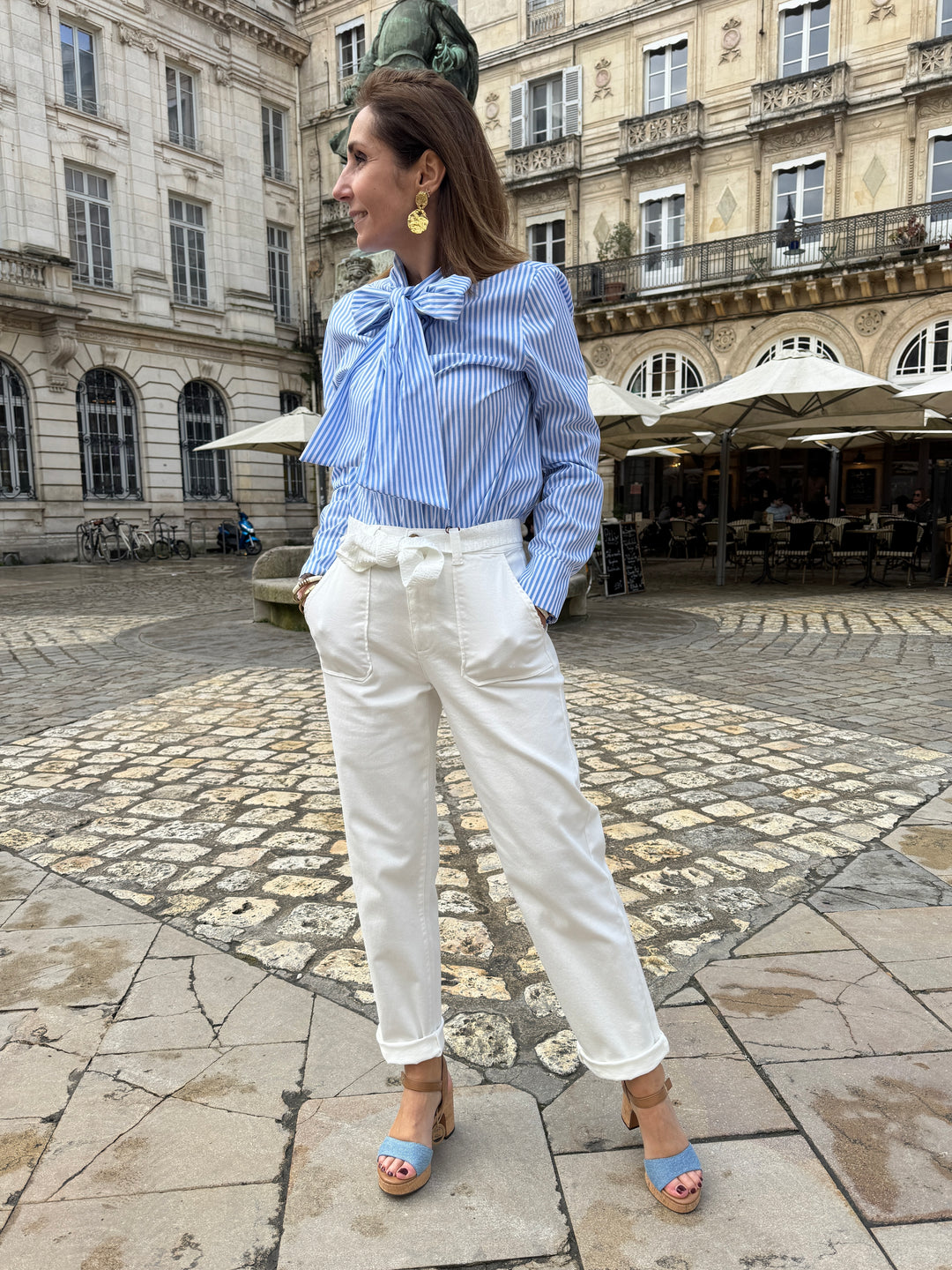 Pantalon droit blanc ceinture tressée MARISOL La Petite Étoile