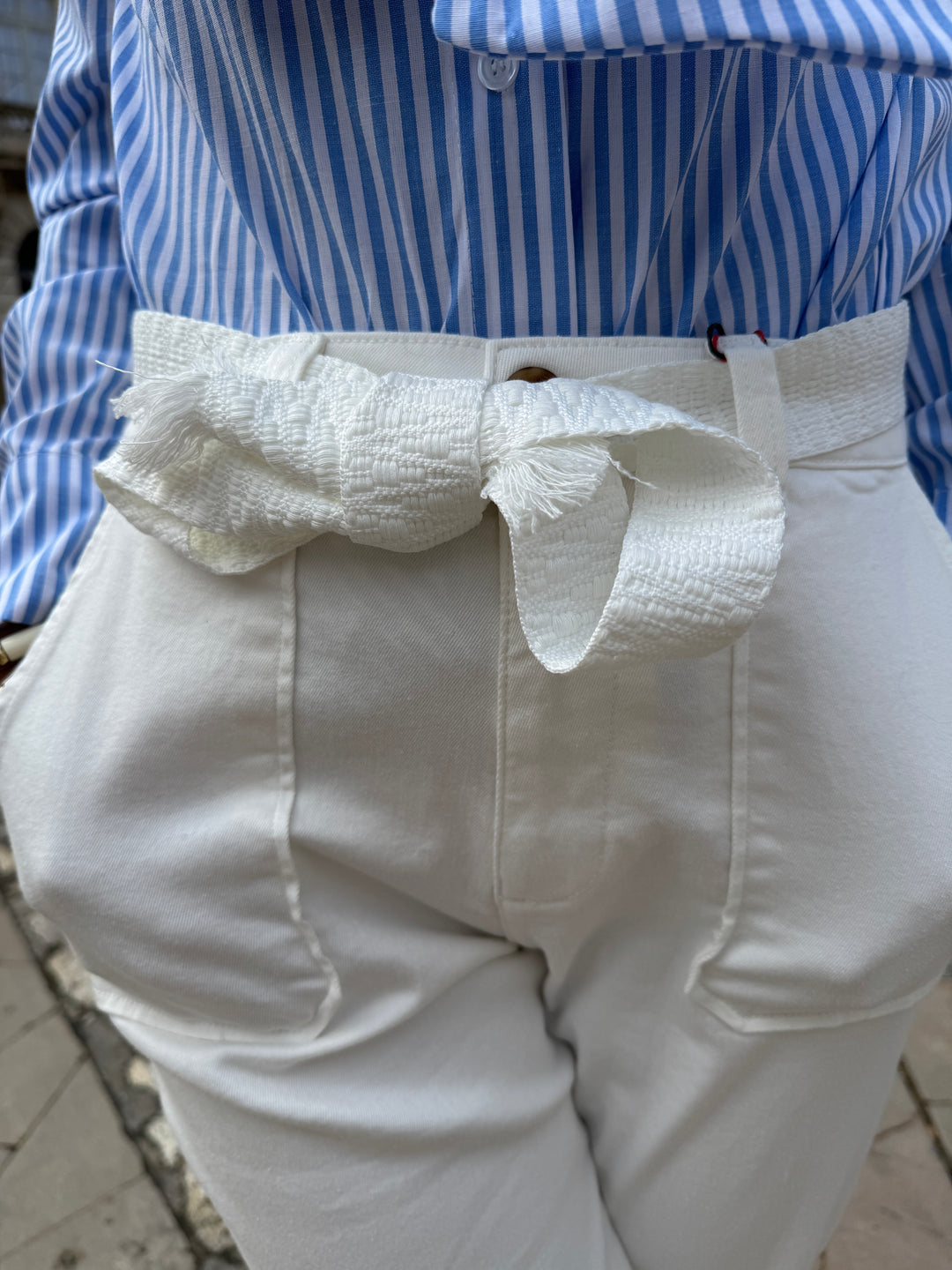 Pantalon droit blanc ceinture tressée MARISOL La Petite Étoile