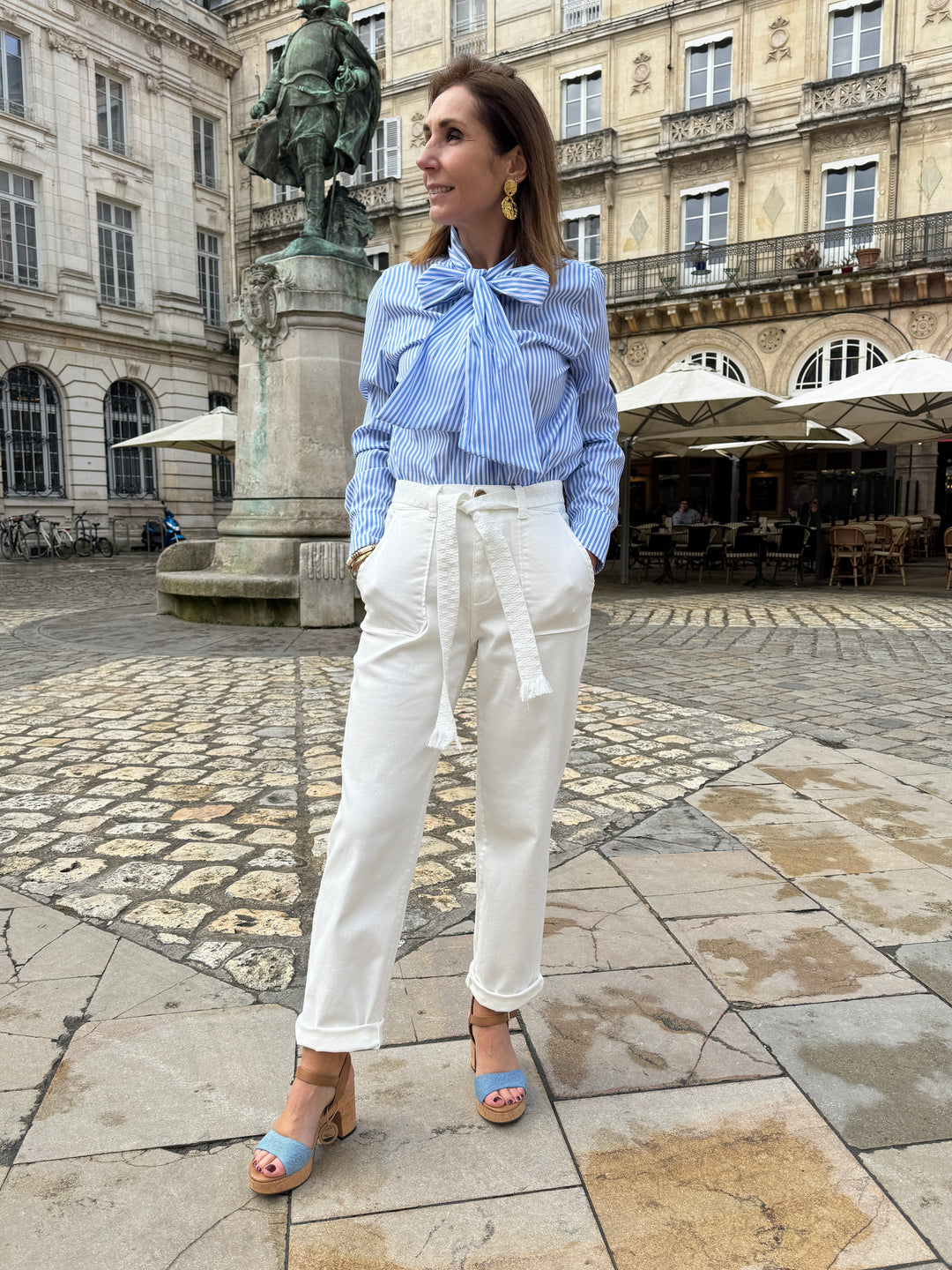 Pantalon droit blanc ceinture tressée MARISOL La Petite Étoile