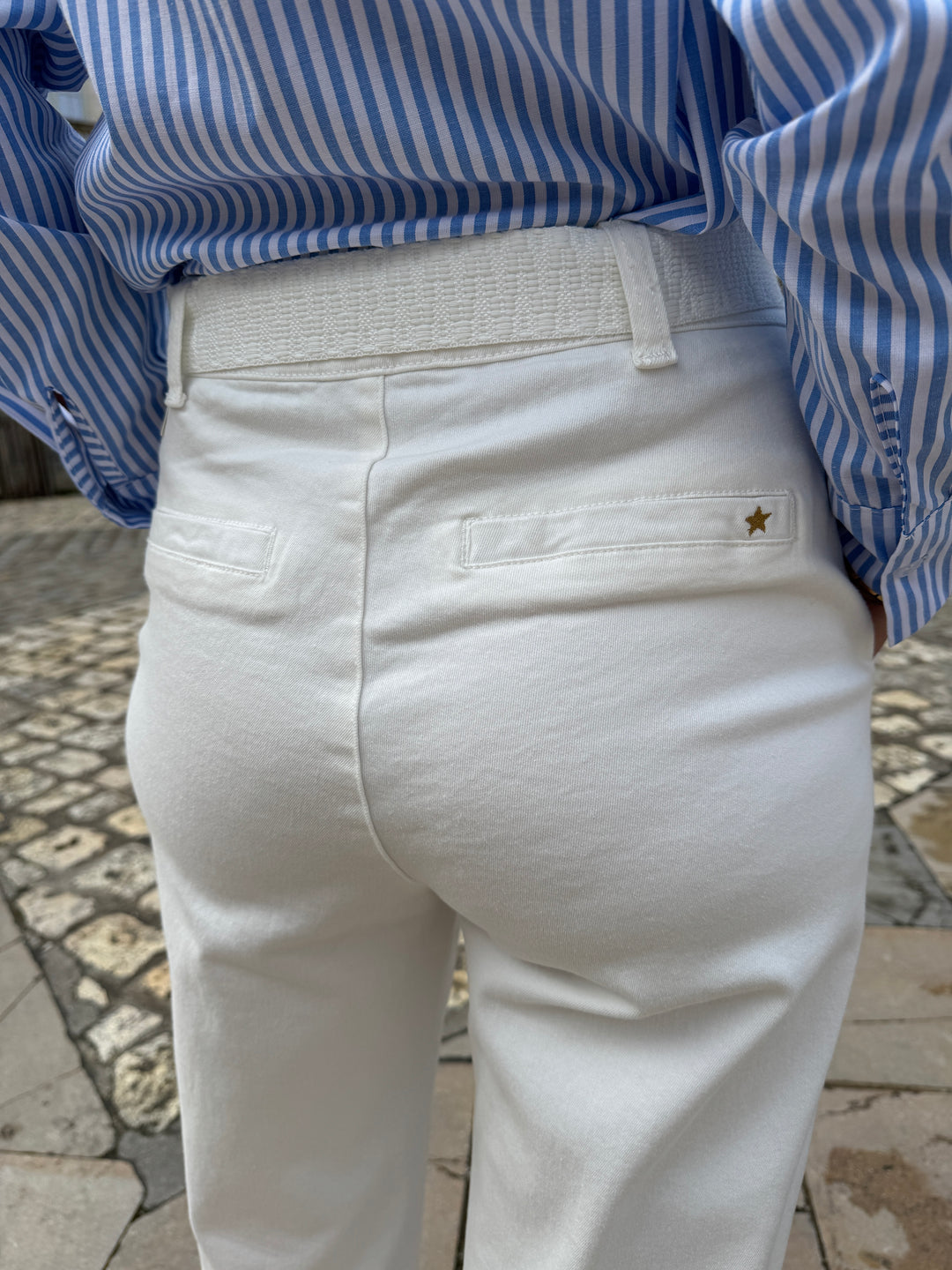 Pantalon droit blanc ceinture tressée MARISOL La Petite Étoile